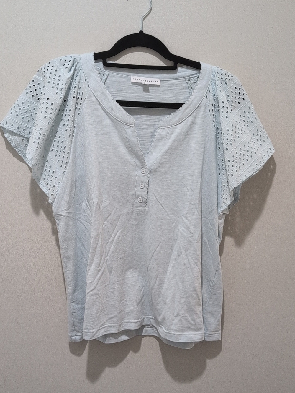 Jane + Delancey Pale Blue Eyelet Flutter Sleeve Shirt